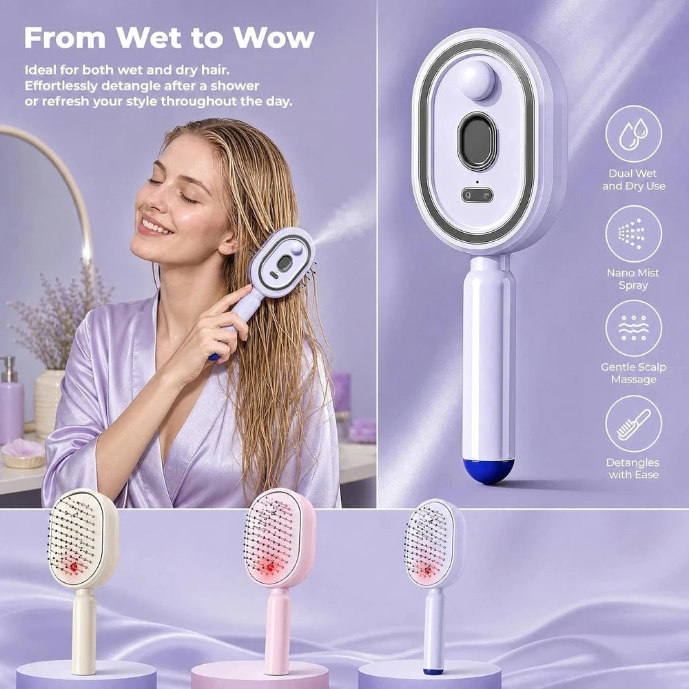 Electric Self-Cleaning Mist Hair Brush