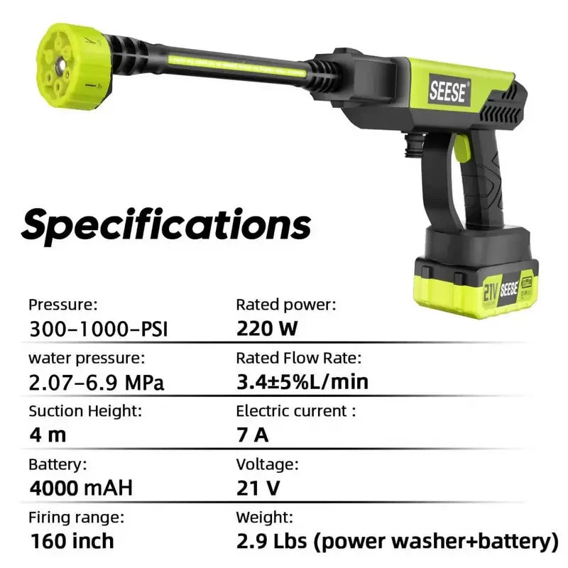 SEESE Cordless Portable Pressure Washer